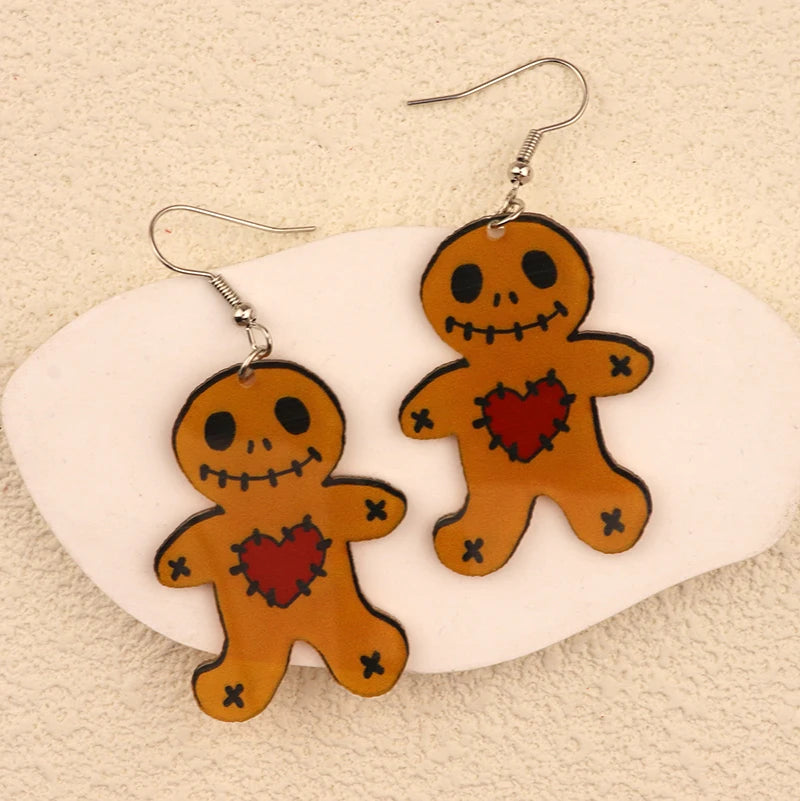 Halloween Dangle Earring With Cartoon Ghost Skeleton Coffin Clown Design Adorable Halloween Women Gift Good Vibrations