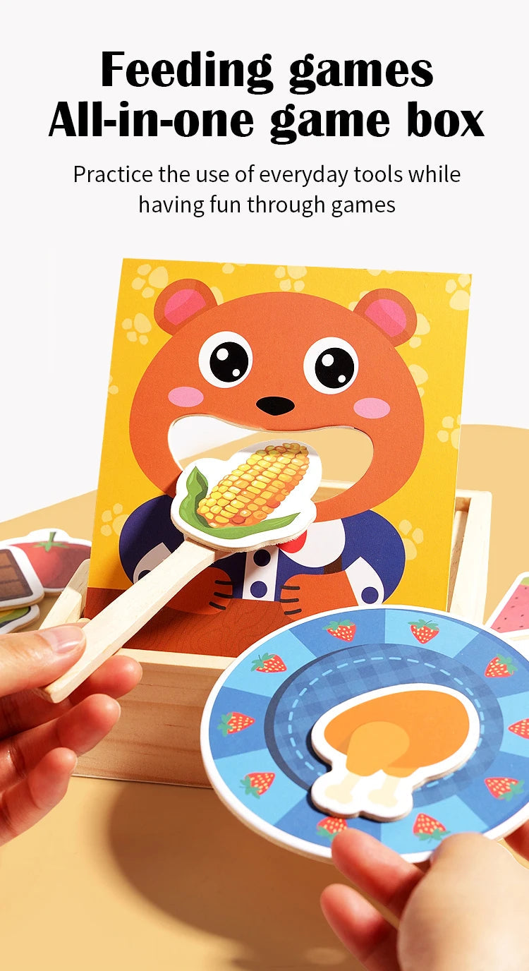 Parent child simulation teddy bear feeding game, early childhood education, baby's fine action, spoon training toy Good Vibrations