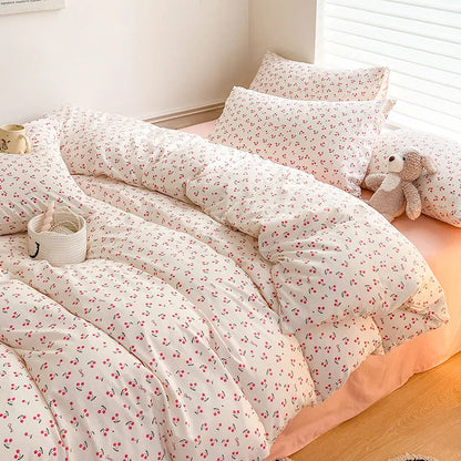 Ins Simple Flower Bed LinenTwin Full Queen King Size Bed Sheets Set  Adults Kids Floral Bed Comforter Sets Bed Duvets Kawaii Good Vibrations