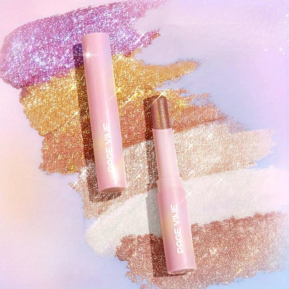 Jelly Eyeshadow Highlight Stick, Glitter Shimmer Long-Lasting High Pigment, Valentine's Day Party Beach Travel Holiday Good Vibrations