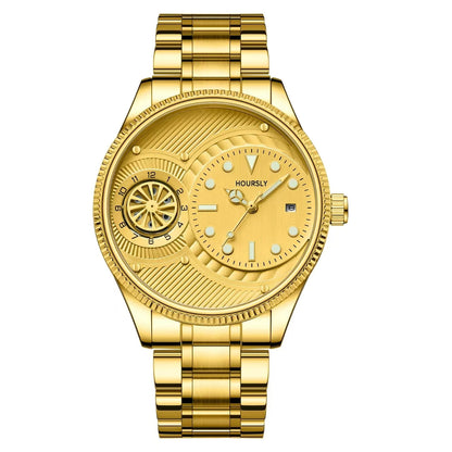 Fashion men watches simple circular dial with rotating turntable luminous calendar stainless steel strap suitable for daily life Good Vibrations