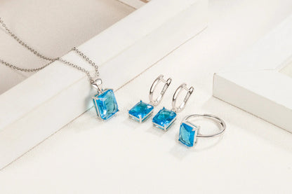 925 Sterling Silver  Elegant Jewelry Sets Ring Earrings Necklace For Women Rectangle Geometry Zircon Wedding Accessories Good Vibrations Adult Super Store