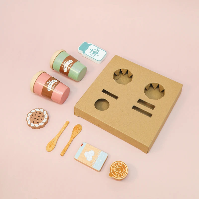 Role Pretend Play Children Simulation Creative Coffee Set Early Educational Afternoon Tea Role Playing Toys for Kids Wooden Toy Good Vibrations