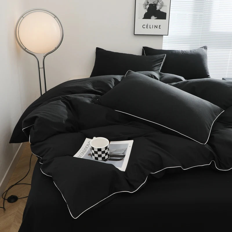 Black Color Bedding Set For Adults Simple Style Double Bed Sheet Sets Single/Queen/king Bed Cover Full Set Plain Bedding 이불세트 Good Vibrations