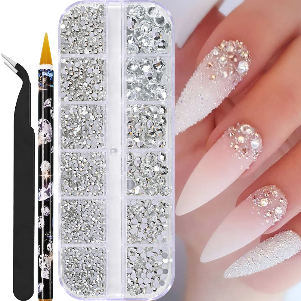 12grids Half Round Pearls Beads 3D Nail Charms 1.5/2/2.5/3/4/5mm White Flatback Pearls Nail Jewelry Nail Craft Pearl Rhinestones Good Vibrations