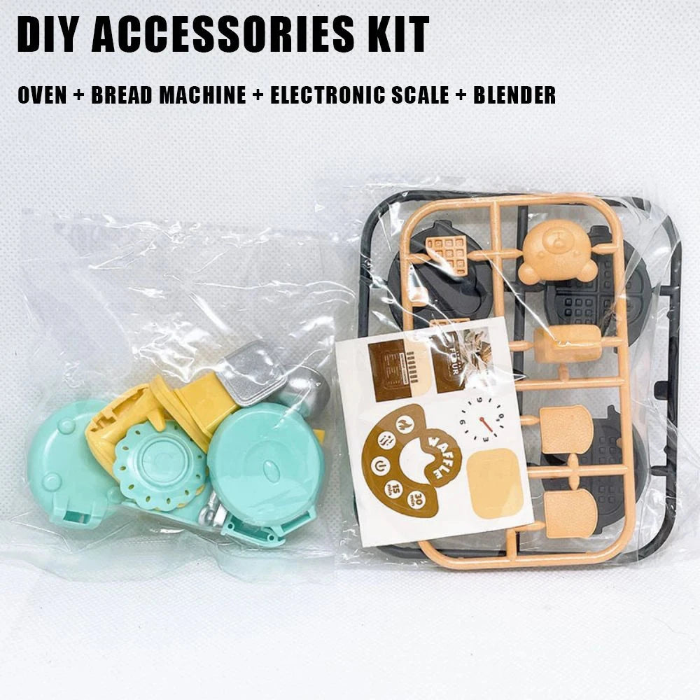 DIY Dollhouse Bear Biscuits 1/12 Miniature Furniture Toaster Oven Mixer Electronic Scale Model Set Kitchen Toys For Girl Gift Good Vibrations