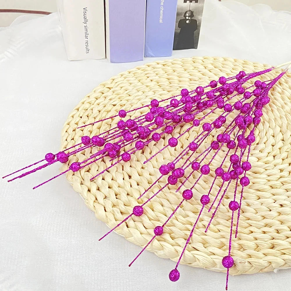 Christmas Tree Decoration, Fake Glitter Berry Leave, Dried Branch, Golden Powder, Flower Material, New Year Party, 1Pc, 12 Forks Good Vibrations