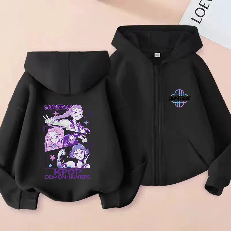 Demon Hunters K-pop Film Zipper Hoodie Fashion Oversized Jacket Zip Up Sweatshirt Streetwear Good Vibrations