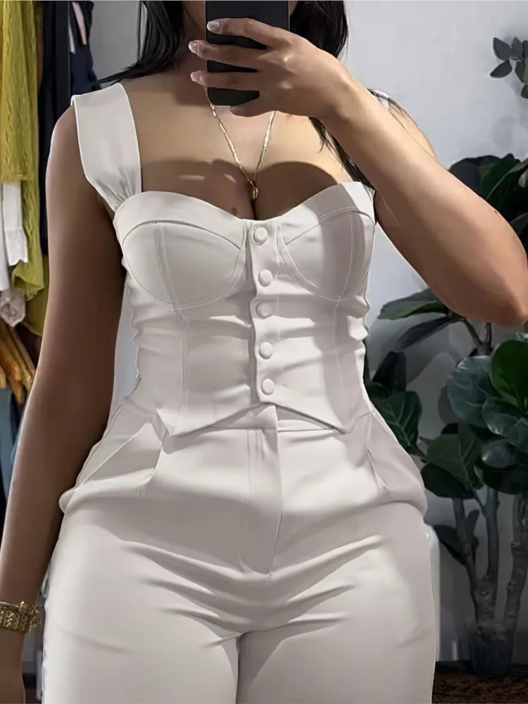 Chic Women Suit Y2k Sexy Two Piece Set Summer Sleeveless Slim Vest And Wide-leg Trouser Sets Elegant Solid Pants Women's Outfit Good Vibrations
