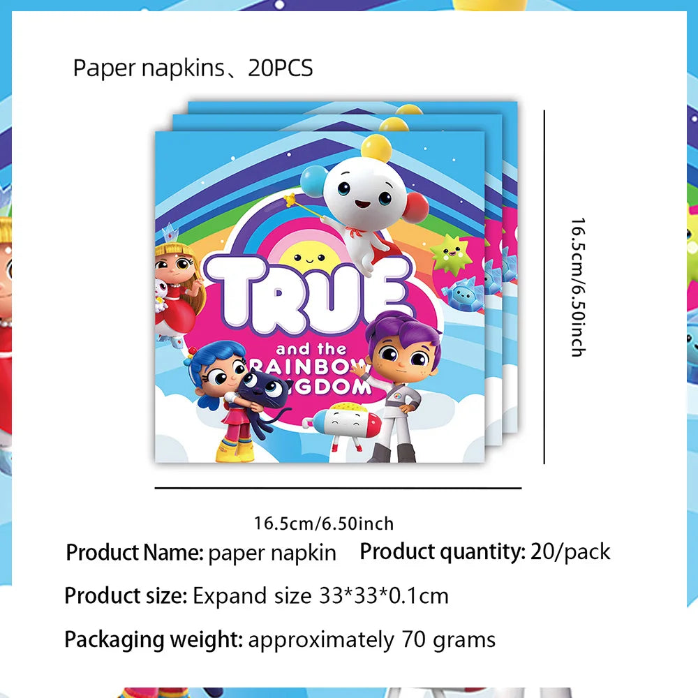 True Rainbow Kingdom Party Supplies Disposable Tableware Plates Balloon Cake Topper Kids For Boy Girl Favor Birthday Party Decor Good Vibrations