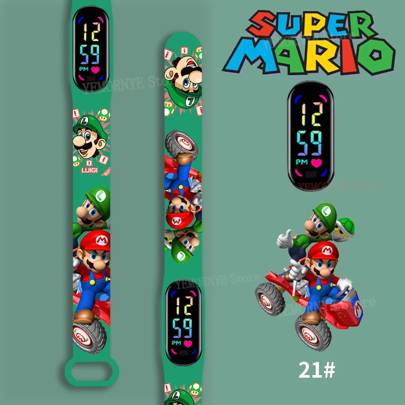 Mario Bros Children's Watches Action Figures Luigi Princess Peach Yoshi Bowser kids Sport Wristband Waterproof Digital Watch Toy Good Vibrations