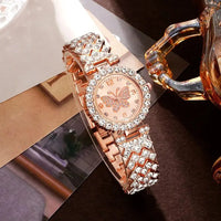 6 Piece Jewelry Set Rose Gold Luxury Watches Women Rings Necklace Earrings Rhinestone Fashion Watches Casual Women Watches Good Vibrations Adult Super Store
