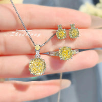 New Rose Cut Dream Color Zircon Crystal Pendant Necklaces Stud Earrings Rings For Women Fashion Luxury Female Jewelry Sets Good Vibrations Adult Super Store