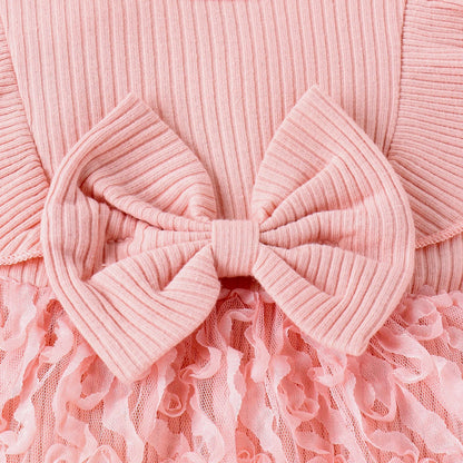 2PCS Autumn 0-1 Year Old Girl Baby Sweet And Cute Round Collar, Pit Strip, Flower Skirt, Long-Sleeved Suit + Bow Hair Band Good Vibrations
