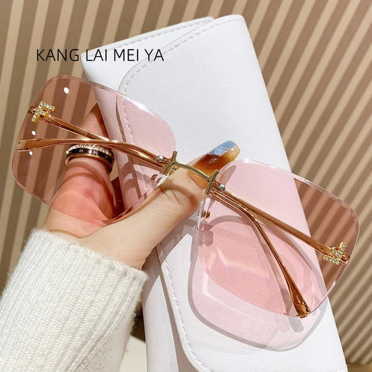 2025 New Metal Frameless Sunglasses Women's European and American Trendy Glasses Good Vibrations