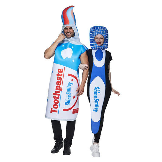 Toothbrush and Toothpaste Costume Couple Costume Halloween for Men Women Funny Outfit Carnival Easter Purim Fancy Dress Good Vibrations