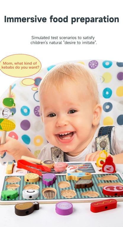 Simulation Kitchen Pretend Toy Wooden Toddler DIY BBQ Toy Set Classic Game Montessori Educational Toy For Children Kids Gift Good Vibrations