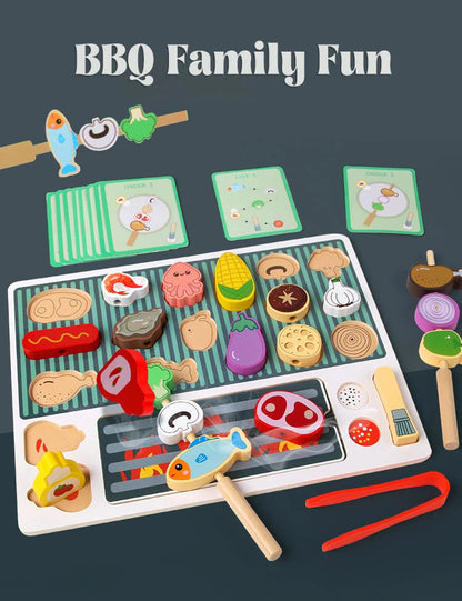 Simulation Kitchen Pretend Toy Wooden Toddler DIY BBQ Toy Set Classic Game Montessori Educational Toy For Children Kids Gift Good Vibrations