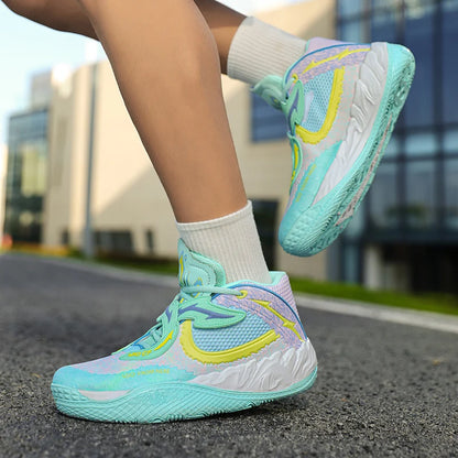 New basketball shoes with Velcro MD+rubber anti slip sole, high elastic response, suitable for both men's and women's indoor and Good Vibrations