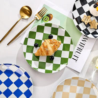 Creative Chess Grid Ceramic Plate Home Dinner Tableware Western Steak Plate Exquisite Bread Dessert Dishes Kitchen Utensils Home Good Vibrations