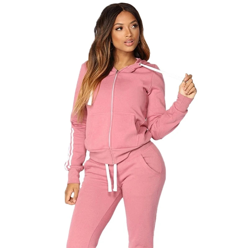 2023 Women's Sports Set Three Stripe Sweater Two Piece Jogging Set Casual Zip Hoodie+Sports Pants Sports Shirt Jogging Set Good Vibrations