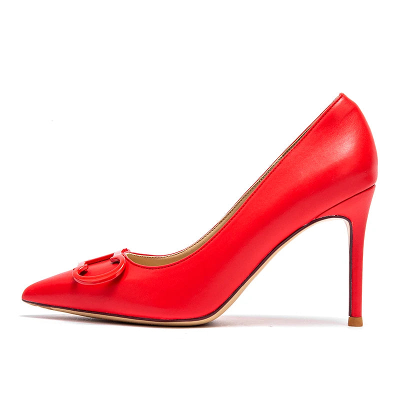 Red high heels 5-8cm pointed fine heel sexy leather shoes with evening dress banquet shoes luxury brands Good Vibrations