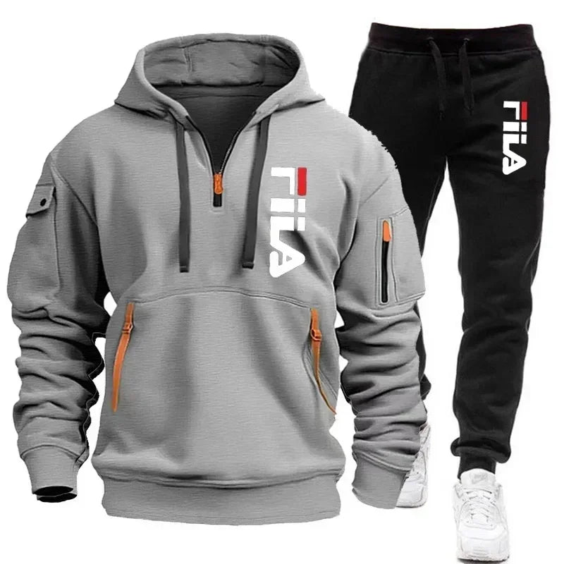 Spring and Autumn street new men's zipper hoodie + pants two-piece set, outdoor multi-pocket men's casual pullover sports suit Good Vibrations