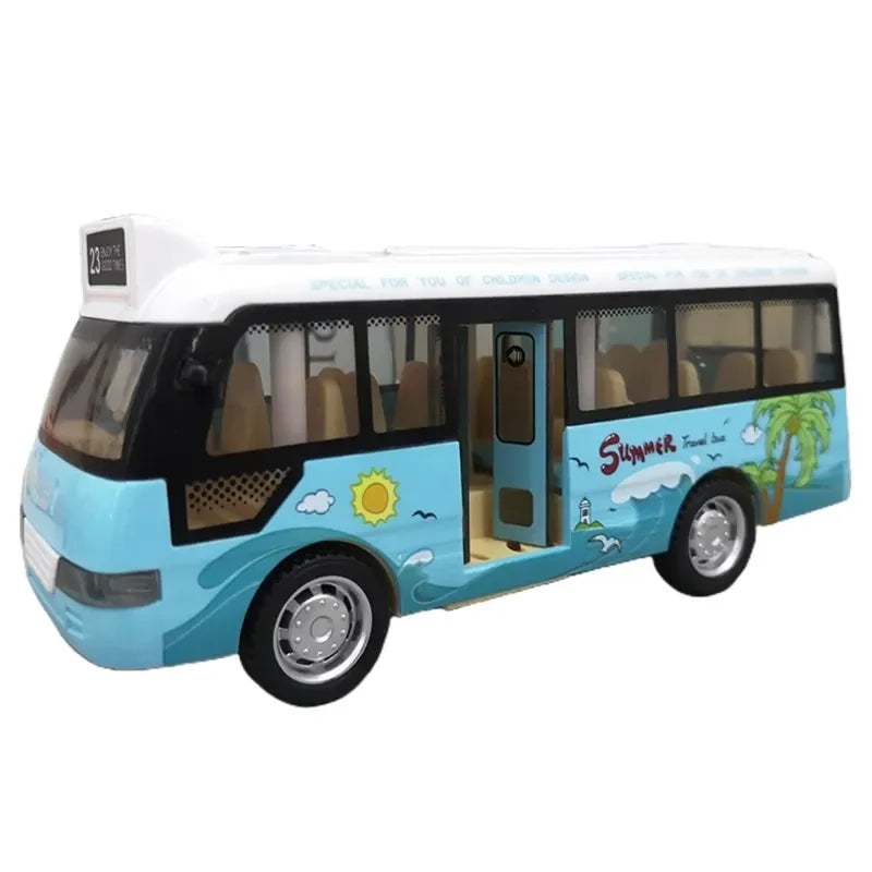 City Bus Toys Cars for Toddlers Cars for Boys Girls Pull Back Play Vehicle Bus Model with Sound Light Up & Open-able Doors Good Vibrations
