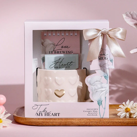 BespritGift New High Quality 370ml Ceramic Mug+Bracelet+Notepad Sets Thoughtful Wedding Favors Valentine's Day Gifts for Women Good Vibrations