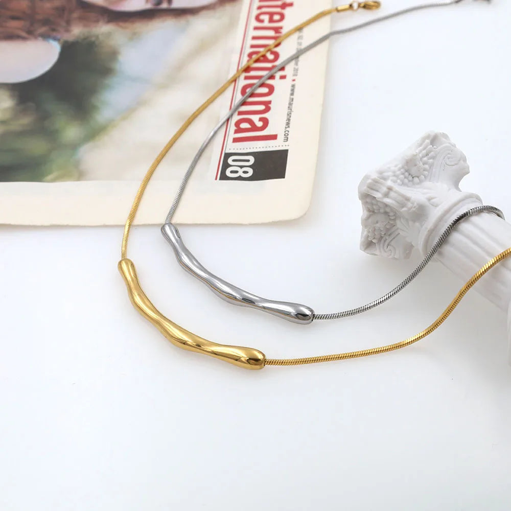 ZAKOL European and American Fashion Stainless Steel Gold Color Collar Bone Chain for Women Fashion Short Necklaces Jewelry Good Vibrations