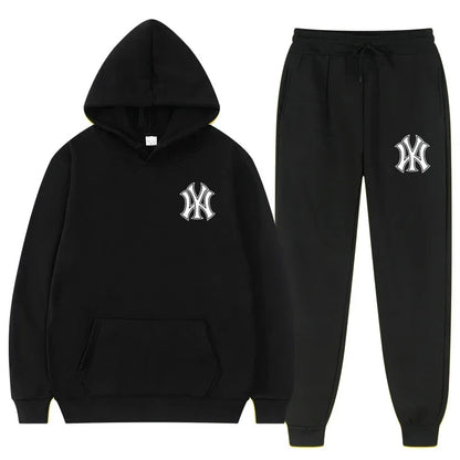 Men's running and fitness fashion casual sportswear set for autumn and winter, hooded sweatshirt + jogging pants two-piece set Good Vibrations