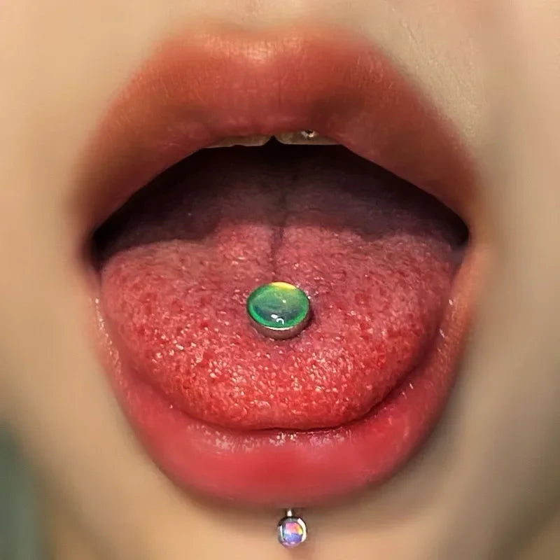 Stainless Steel Tongue Piercing Rings 14G Oil Luminescence Pink Blue Tongue Stud Studs Earrings BCR Piercings Body Jewelry Gifts Good Vibrations