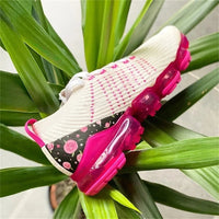 2024 New Sneakers Women Spring Fashion Knitted Fabric Floral Lace Up Ladies Casual Shoes Larged-Size Flats Running Sport Shoes Good Vibrations
