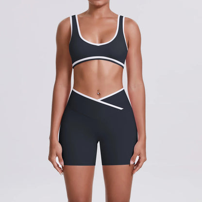 Women Two Piece Gym Workout Set Female Bra Yoga Sets 2ps Shorts Fitness Wear Women Quick-Dry Camisole Sports Bra Suits Good Vibrations