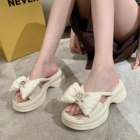 Women's Sandals New Korean Edition Casual Beach Shoes Versatile Thick Sole Shoes Bow Slippers Women's Outwear Summer Good Vibrations