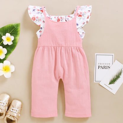 1-5Years Toddler Girl Clothes Set Floral Print Lotus Leaf Sleeve Top+ Suspender Pant Summer Fashion  2PCS Outfits for Kids Girl Good Vibrations