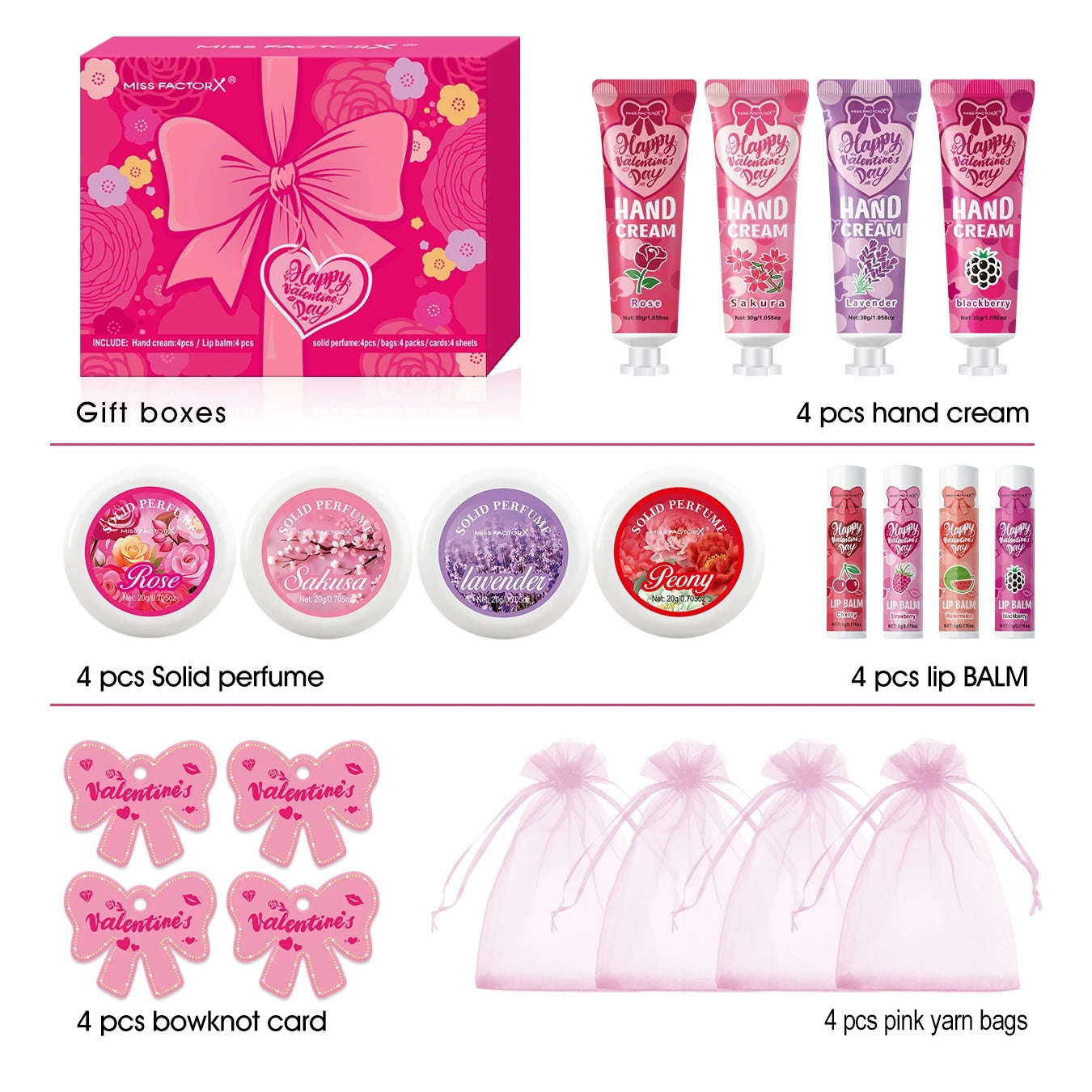 Gift sets 20PCS/box bulk thank you gifts assembly distribution lip balm hand cream perfume pink gift bag and bow card Good Vibrations