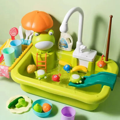New Play Sink With Kitchen Sink Tap Water  Electric Faucet Play Kitchen Toy Swimming Pool Floating Fishing Toys Water Play Gift Good Vibrations