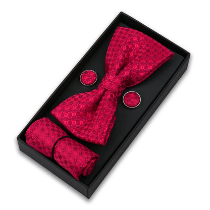 Bowtie For Men Set Gift Box Business Gift Fashion Bow Tie Pocket Square Cufflinks Set Bowtie 3pcs For Wedding Hanky Cravata Neck