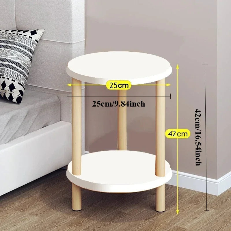 Wooden Modern Round Square Bedside Table Double-Layer Nightstand Home Office Bedroom Living Room Sofa Side Table Coffee Table Good Vibrations