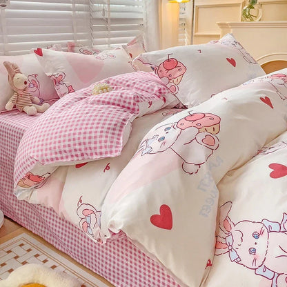 Cartoon Style Bed Sheet Set For Kids Cute Bunny Printed Bedding Set Breathable Durable постельное белье 이불세트 Queen/King Bedding Good Vibrations
