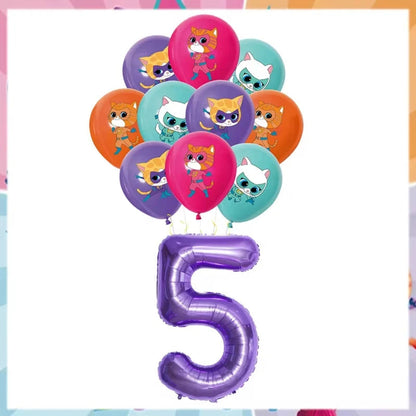 Cartoon Superkitties Birthday Party Decorations Balloons Disposable Tableware Set Paper Plates Banner for Baby Shower Kids Gifts Good Vibrations