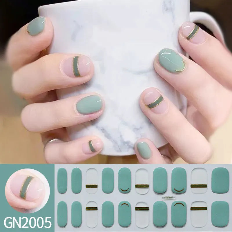 20Tips Semi-Cured Gel Nail Sticker Pure Color Uv/Led Lamp Gel Nail Polish Wraps Long-Lasting Full Cover Gel Sticker Nail Decor Good Vibrations
