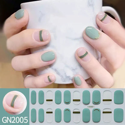 20Tips Semi-Cured Gel Nail Sticker Pure Color Uv/Led Lamp Gel Nail Polish Wraps Long-Lasting Full Cover Gel Sticker Nail Decor Good Vibrations