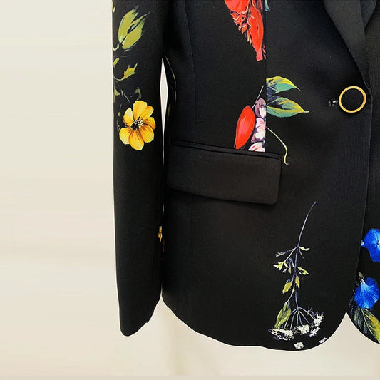 Two Piece Set For Women Fashion Floral Printed Single Button Suits Elegant Slim Fitting Formal Blazer Flare Pants Two Piece Sets Good Vibrations