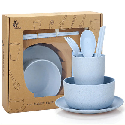 Fork Spoon Chopsticks Bowls Cup Dish Dinnerware Set High Grade Wheat Straw Tableware Children's Unbreakable Dishes Camping Set Good Vibrations