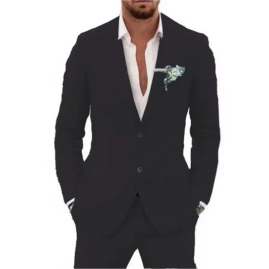Summer Casual Linen Suit for Men 2 Pieces Blazer Pant Set Notched Lapel Formal Slim Fit Wedding Suit Prom Suits Groom Tuxedo Good Vibrations