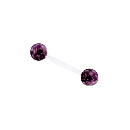 14g 1.6mm Acrylic Flexible 16/19/22/38mm Tongue Bar 6mm Epoxy Coved Crystal Double Ball Nipple Ring Barbell Piercing Good Vibrations Adult Super Store