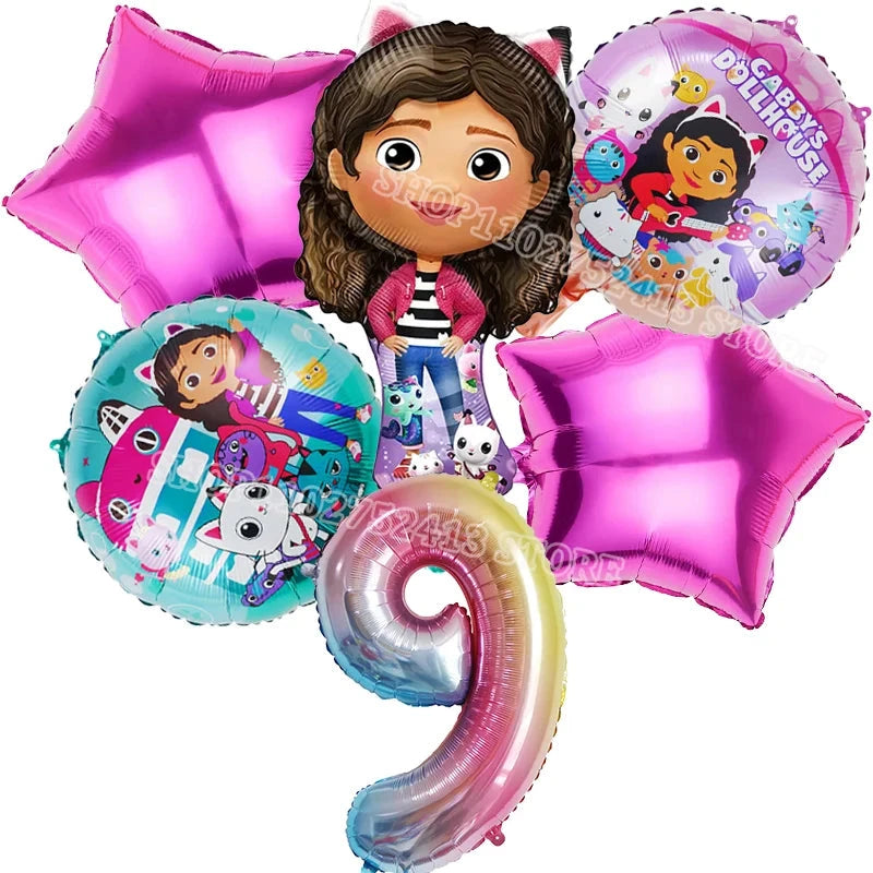 Gabby Dollhouse Birthday Party Supplies Kids Disposable Tableware Backdrop Cake Decoration Girl Baby Shower Numbers Balloon Gift Good Vibrations