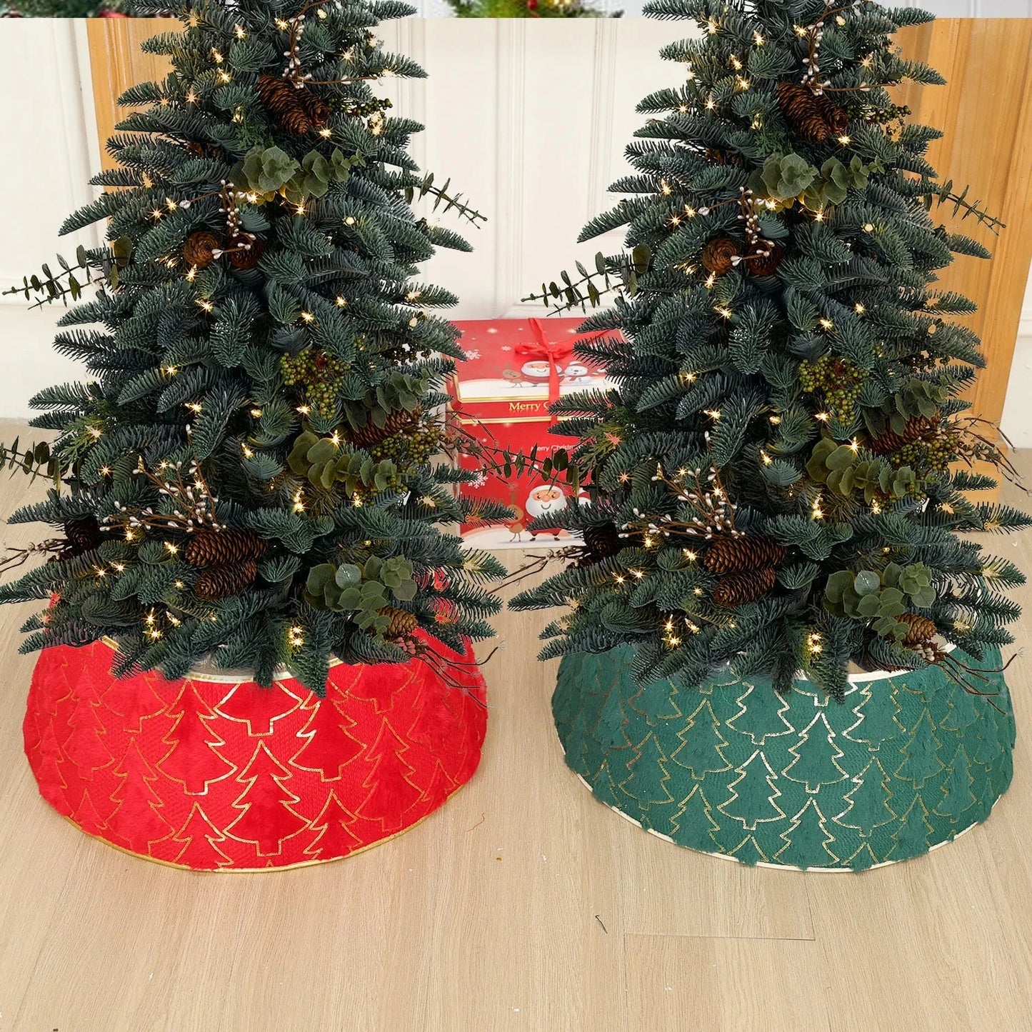 Christmas Tree Collar Red and Green Felt Decorations Tree Skirt Alternative Stereoscopic Tree Bottom Surrounder Party Display Good Vibrations